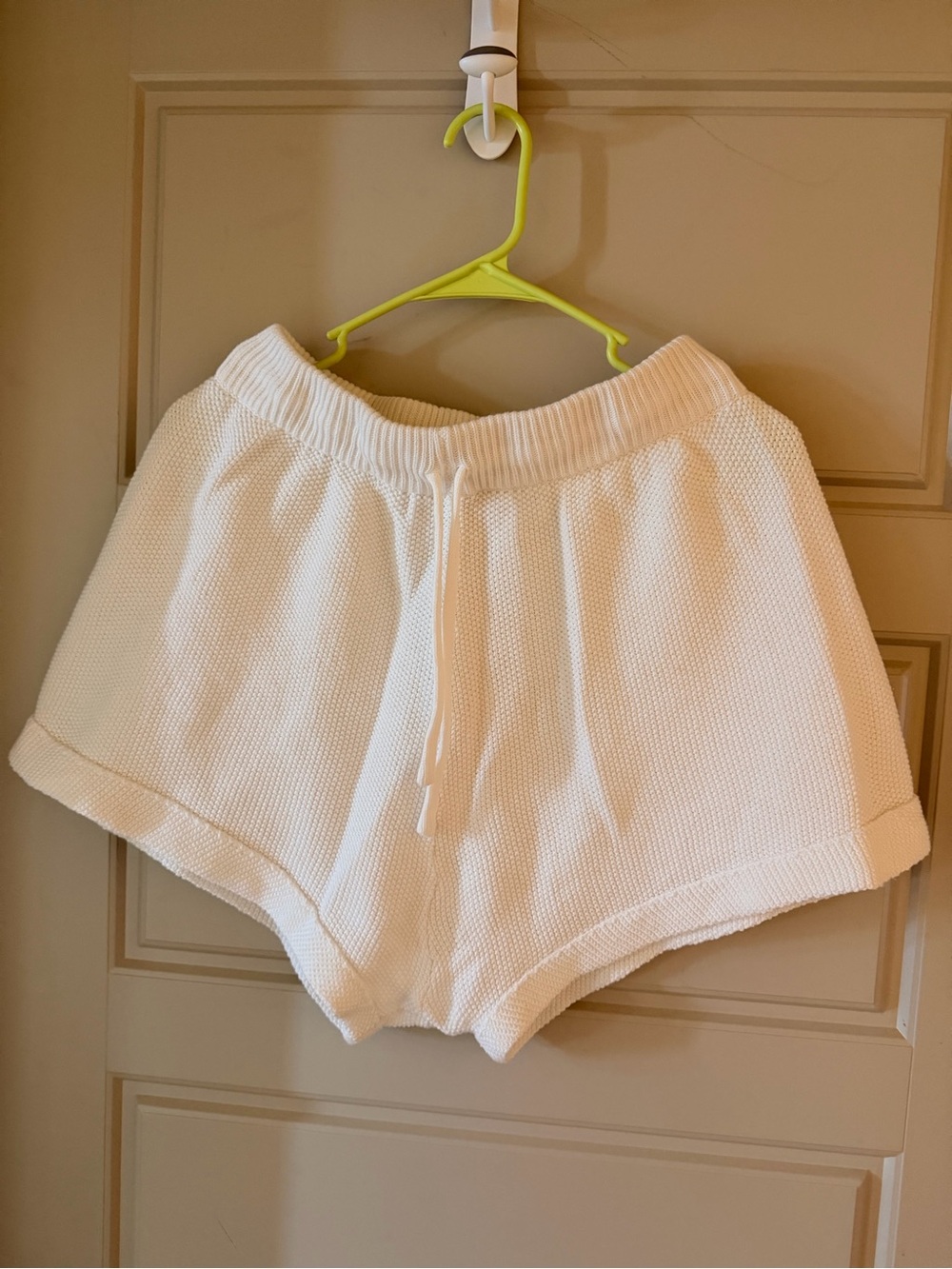 White Knit Drawstring Lounge Shorts